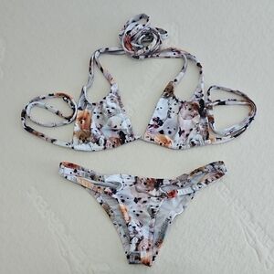 Super UNIQUE White Dog Print Bikini Set